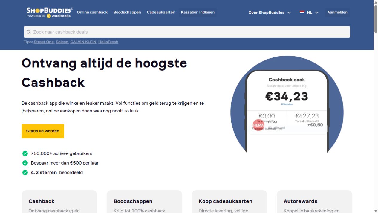 ShopBuddies homepage screenshot